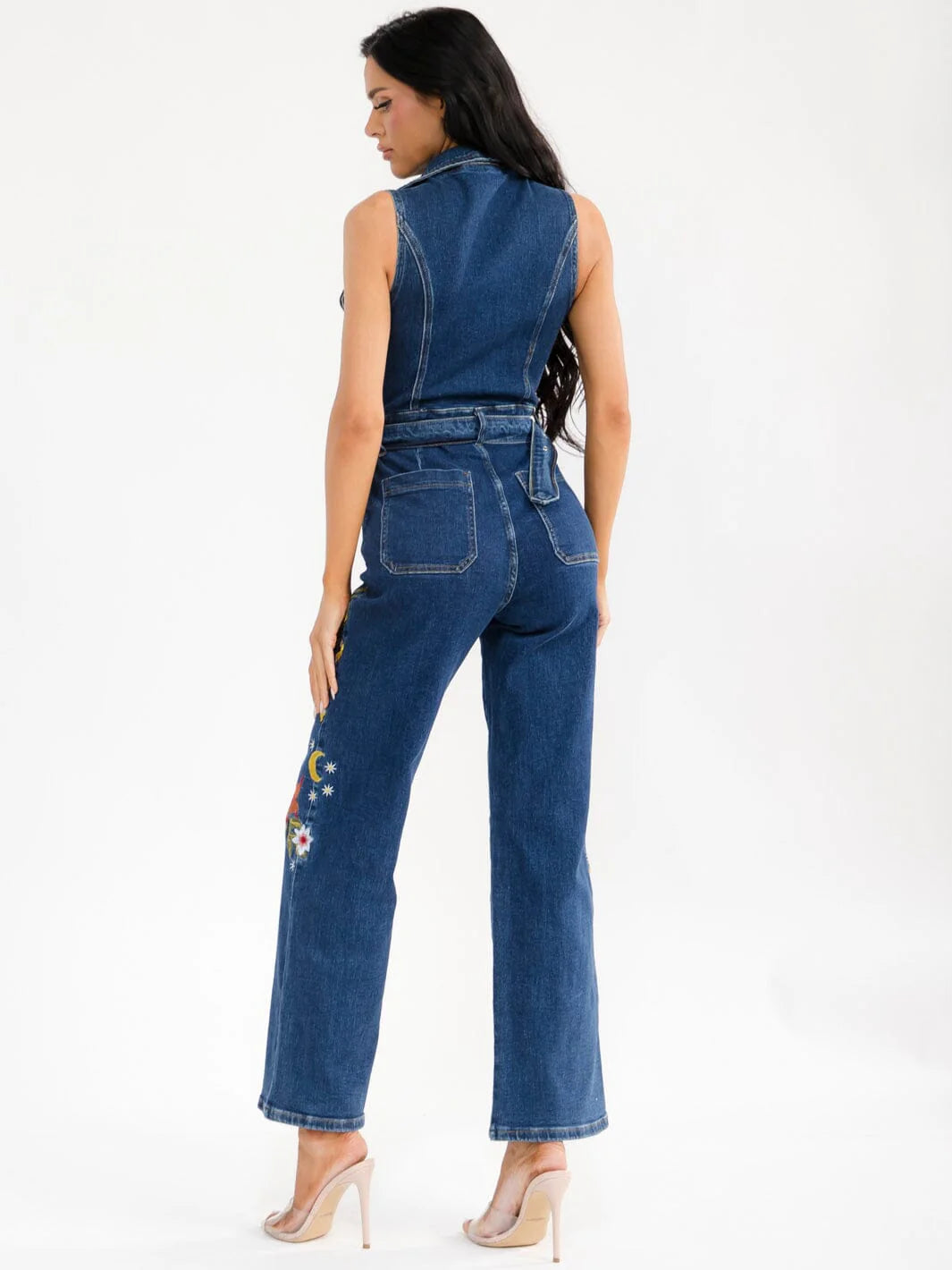 Embroidered Floral Denim Jumpsuit : Country Roads Wanderer