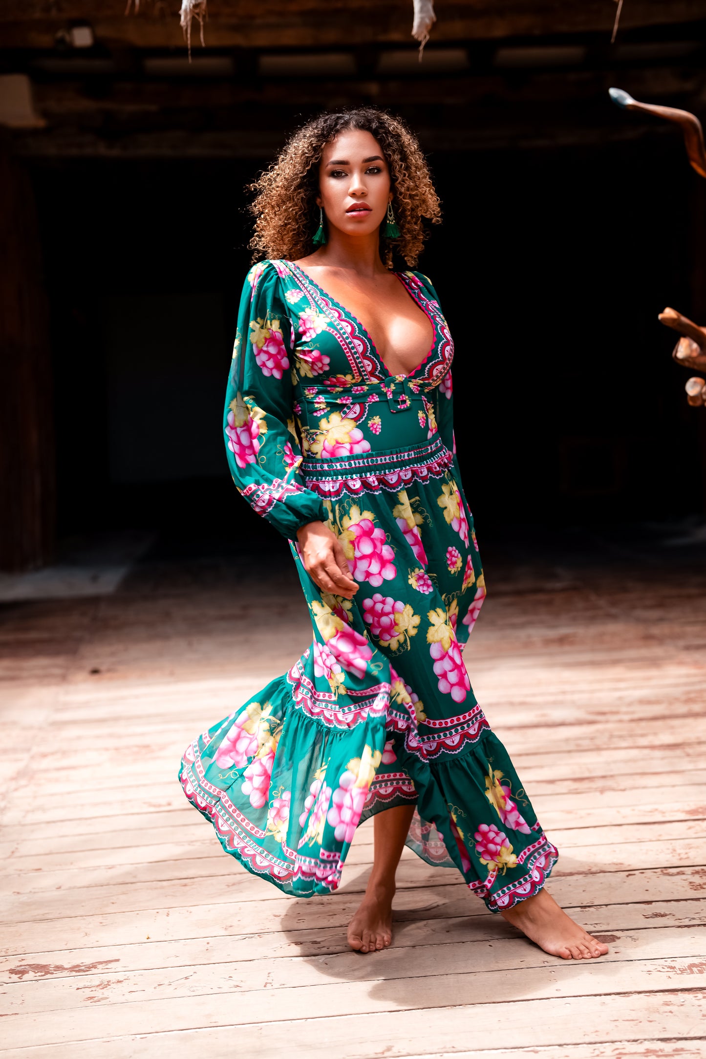 Maxi Skirt Set: Island Bloom Deep-V Retro One Piece Swimsuit Set