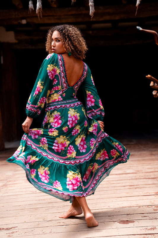 Maxi Skirt Set: Island Bloom Deep-V Retro One Piece Swimsuit Set