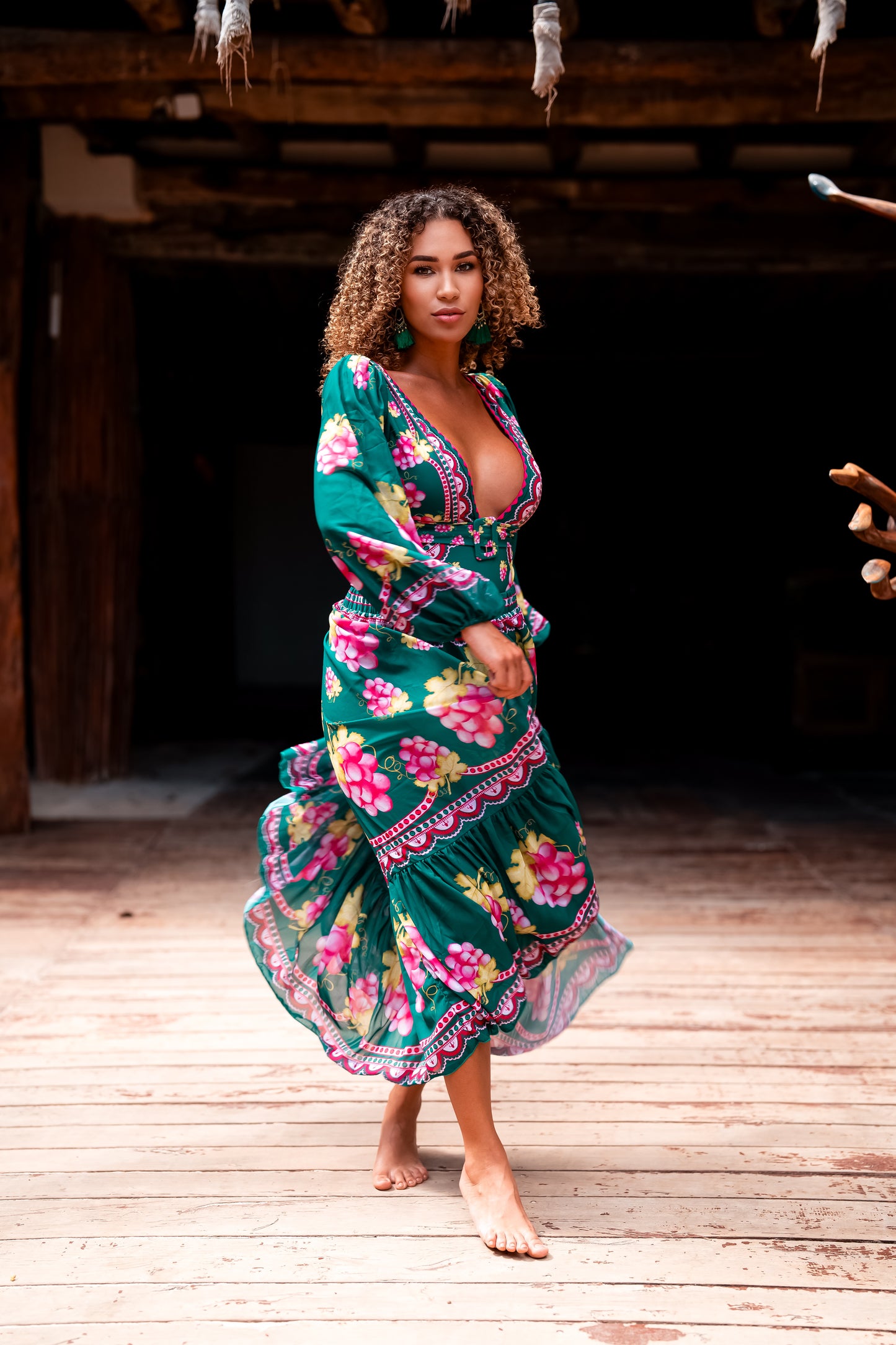Maxi Skirt Set: Island Bloom Deep-V Retro One Piece Swimsuit Set