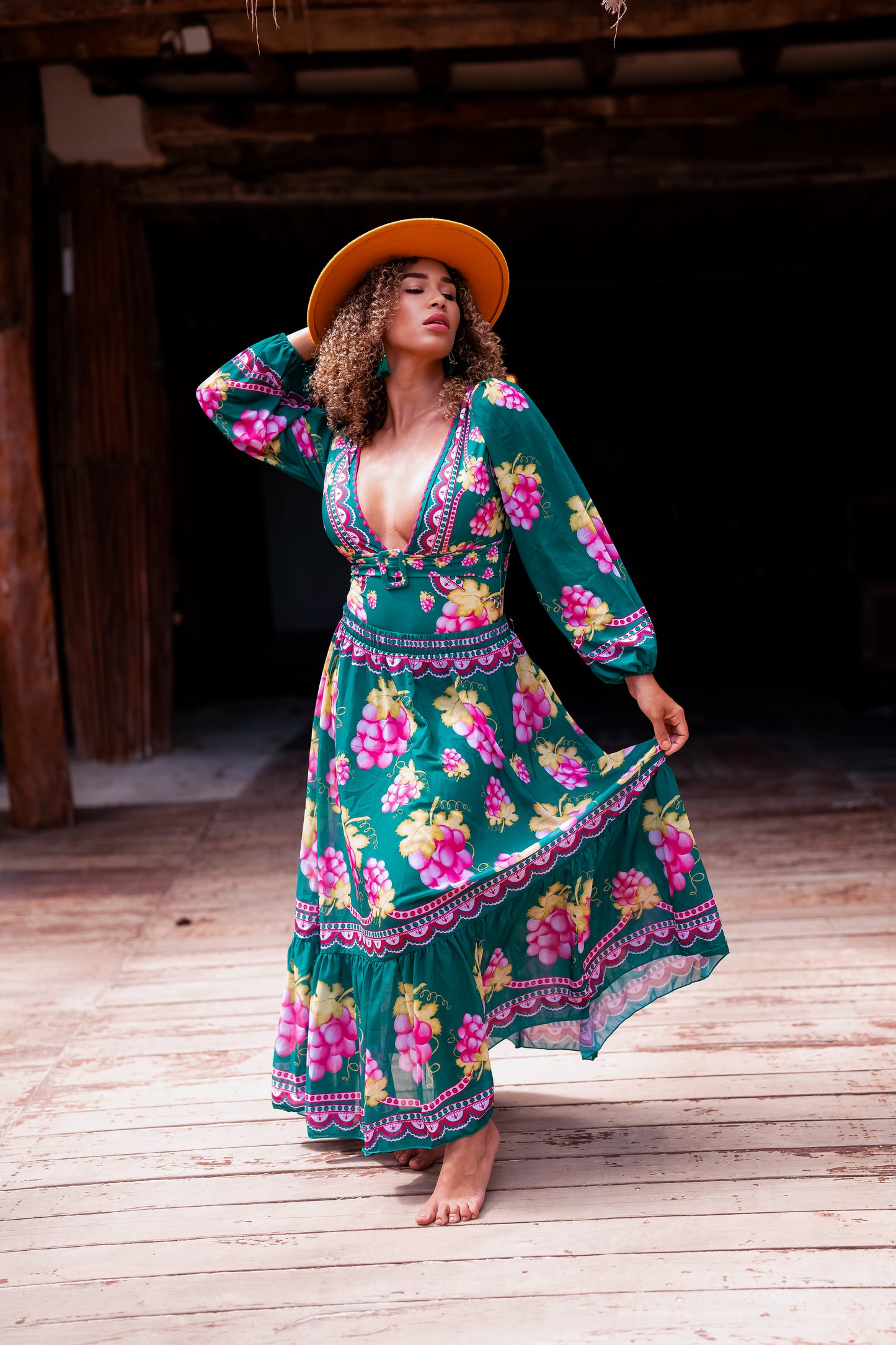 Maxi Skirt Set: Island Bloom Deep-V Retro One Piece Swimsuit Set
