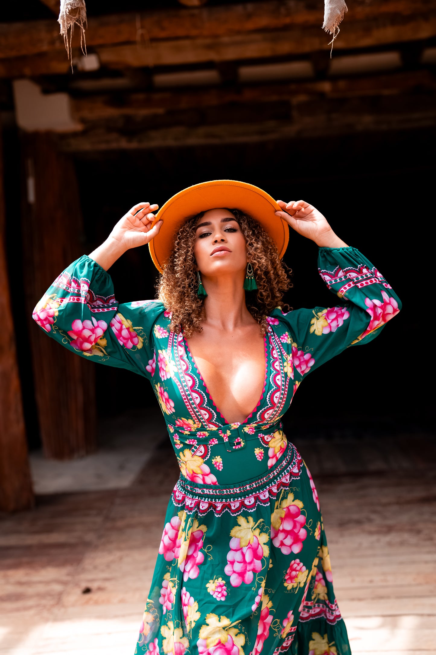 Maxi Skirt Set: Island Bloom Deep-V Retro One Piece Swimsuit Set