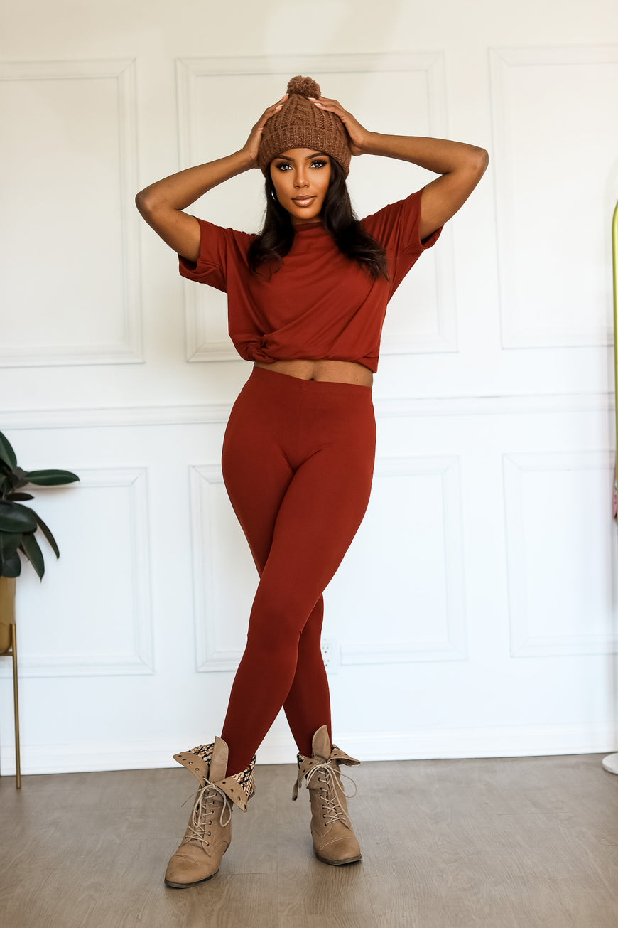 Soft Ladies Loungewear: Chill Mode Activated in Dark Rust Color