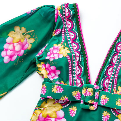 Maxi Skirt Set: Island Bloom Deep-V Retro One Piece Swimsuit Set