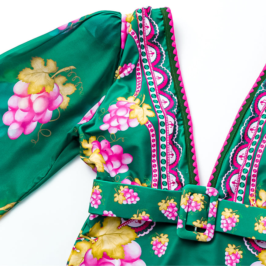 Maxi Skirt Set: Island Bloom Deep-V Retro One Piece Swimsuit Set