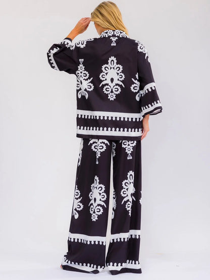 Wide Leg Print Pant Set : Seaside Whispers