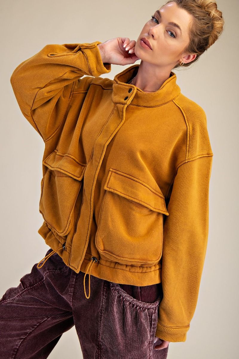 Wrap It Up Washed Zip-Up Bomber Jacket