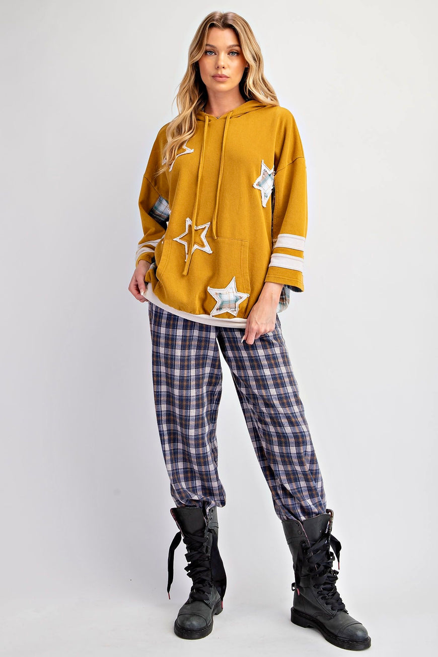 Reach For the Stars Mustard Patched Hoodie Pullover