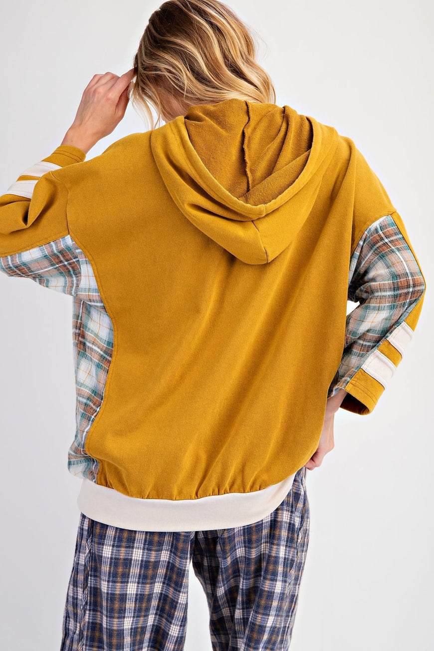 Reach For the Stars Mustard Patched Hoodie Pullover