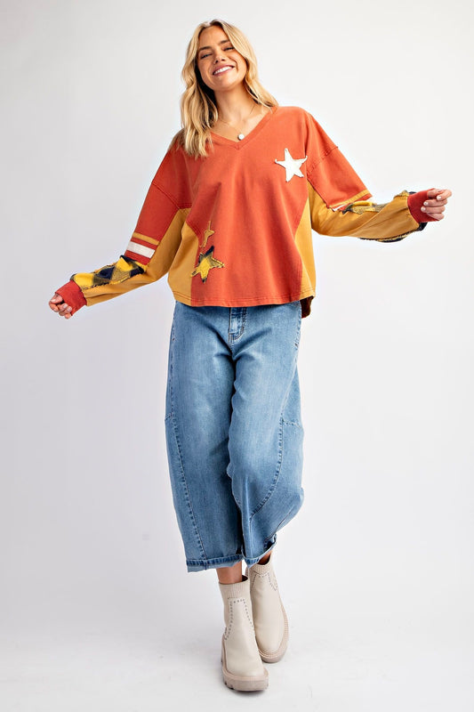 Plaid About You Mix Color Block Terry Knit Pullover