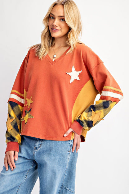 Plaid About You Mix Color Block Terry Knit Pullover