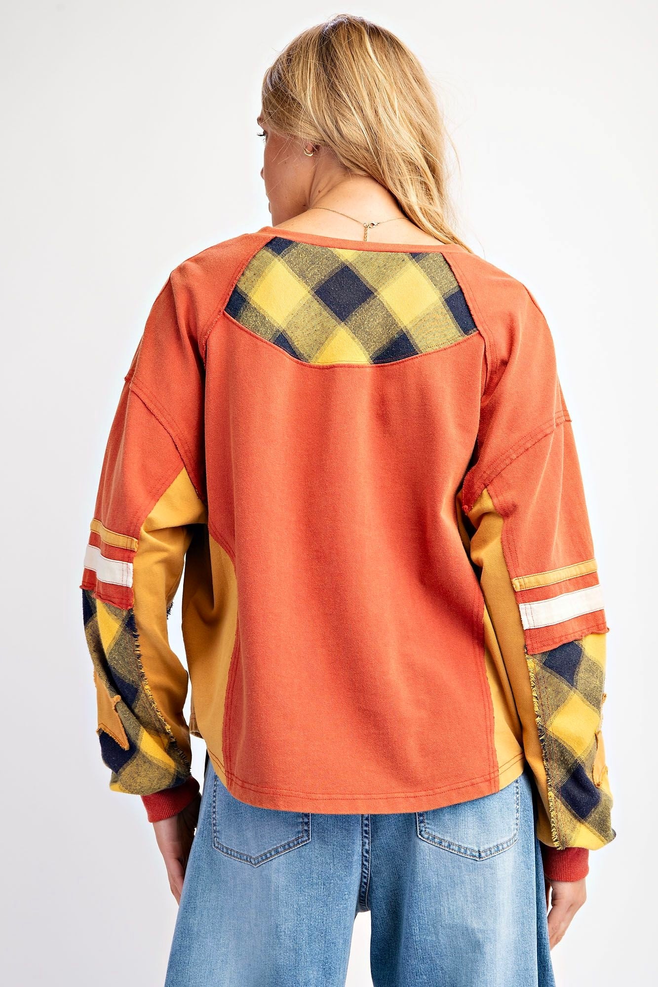 Plaid About You Mix Color Block Terry Knit Pullover