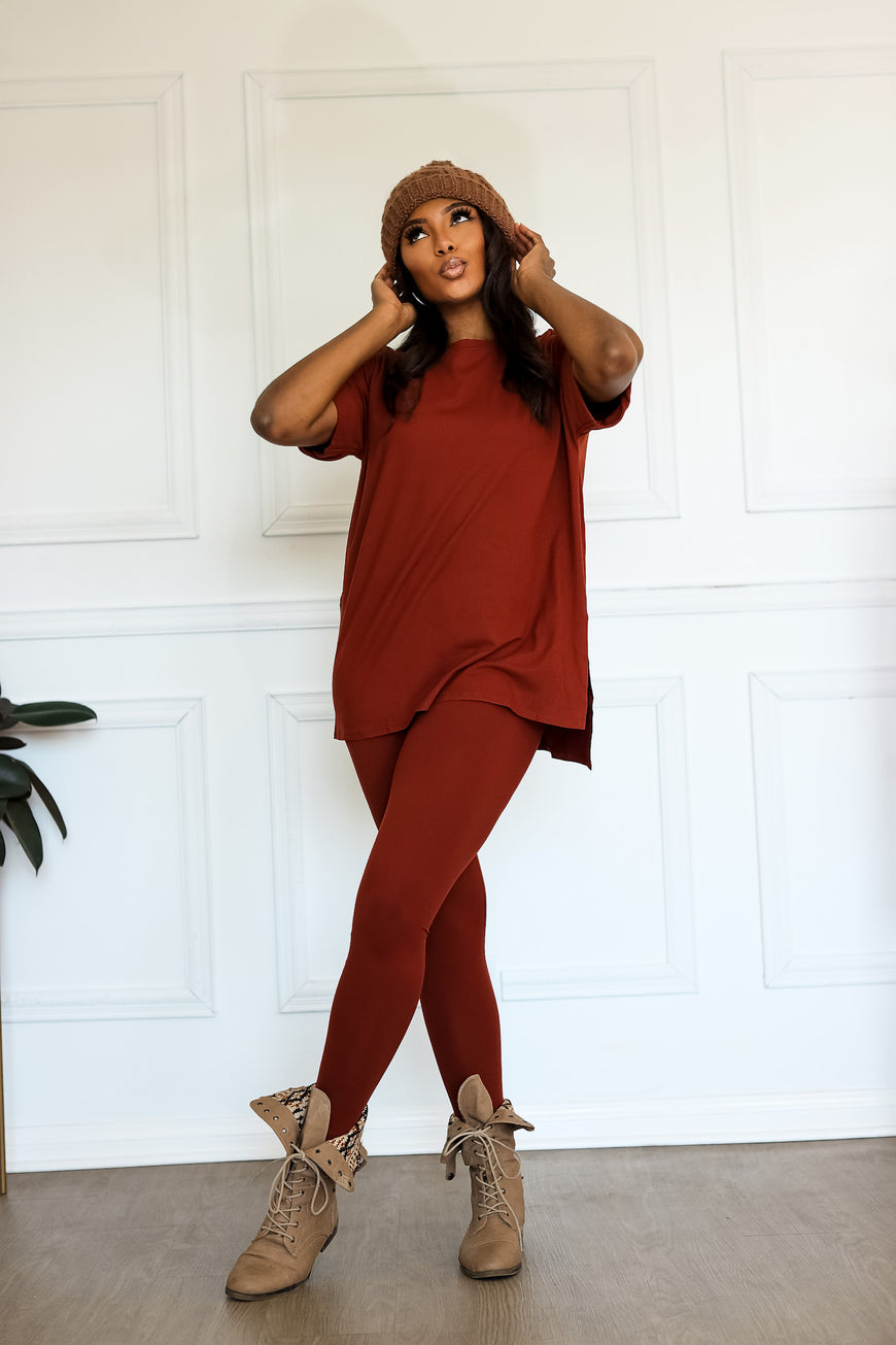 Soft Ladies Loungewear: Chill Mode Activated in Dark Rust Color