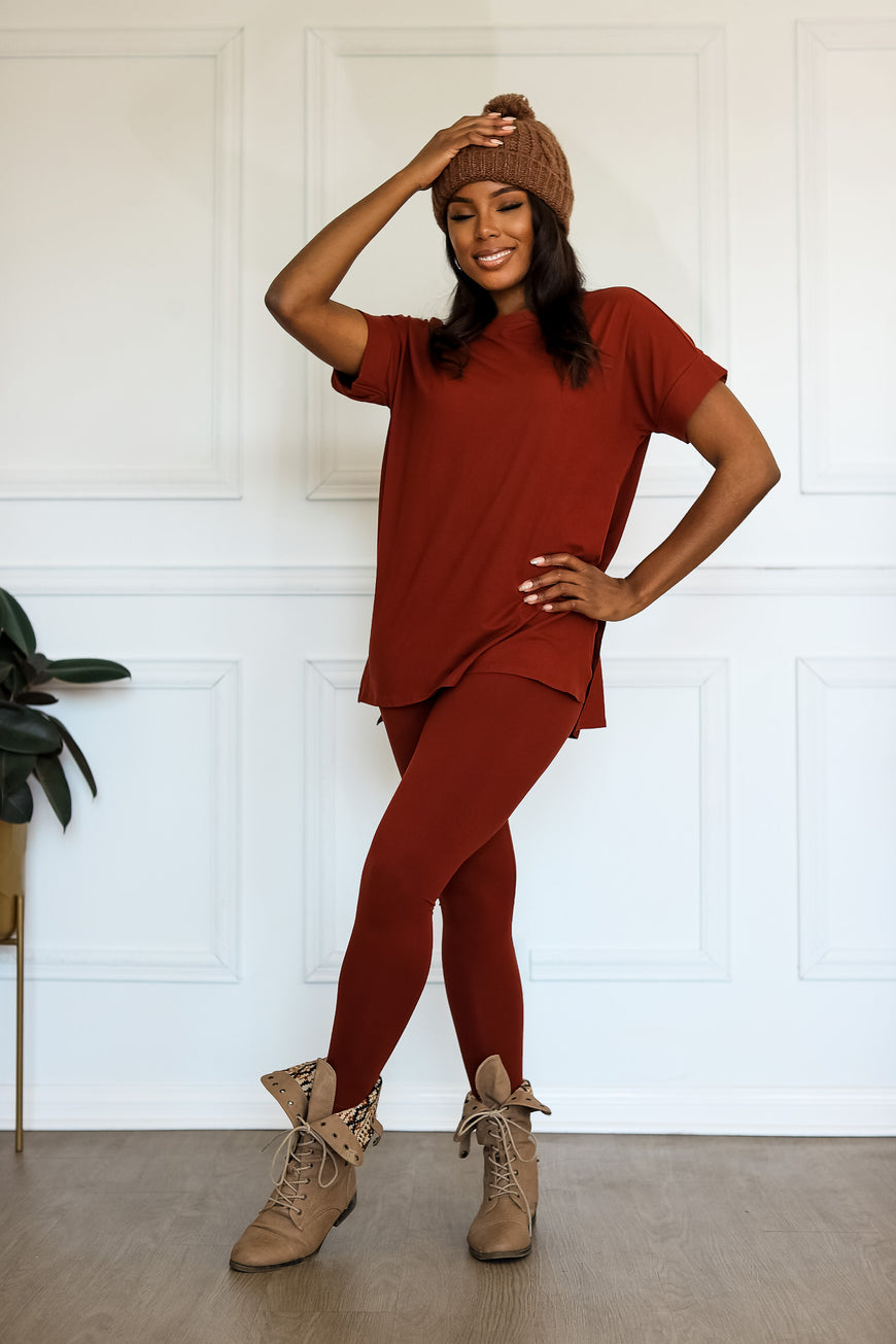 Soft Ladies Loungewear: Chill Mode Activated in Dark Rust Color
