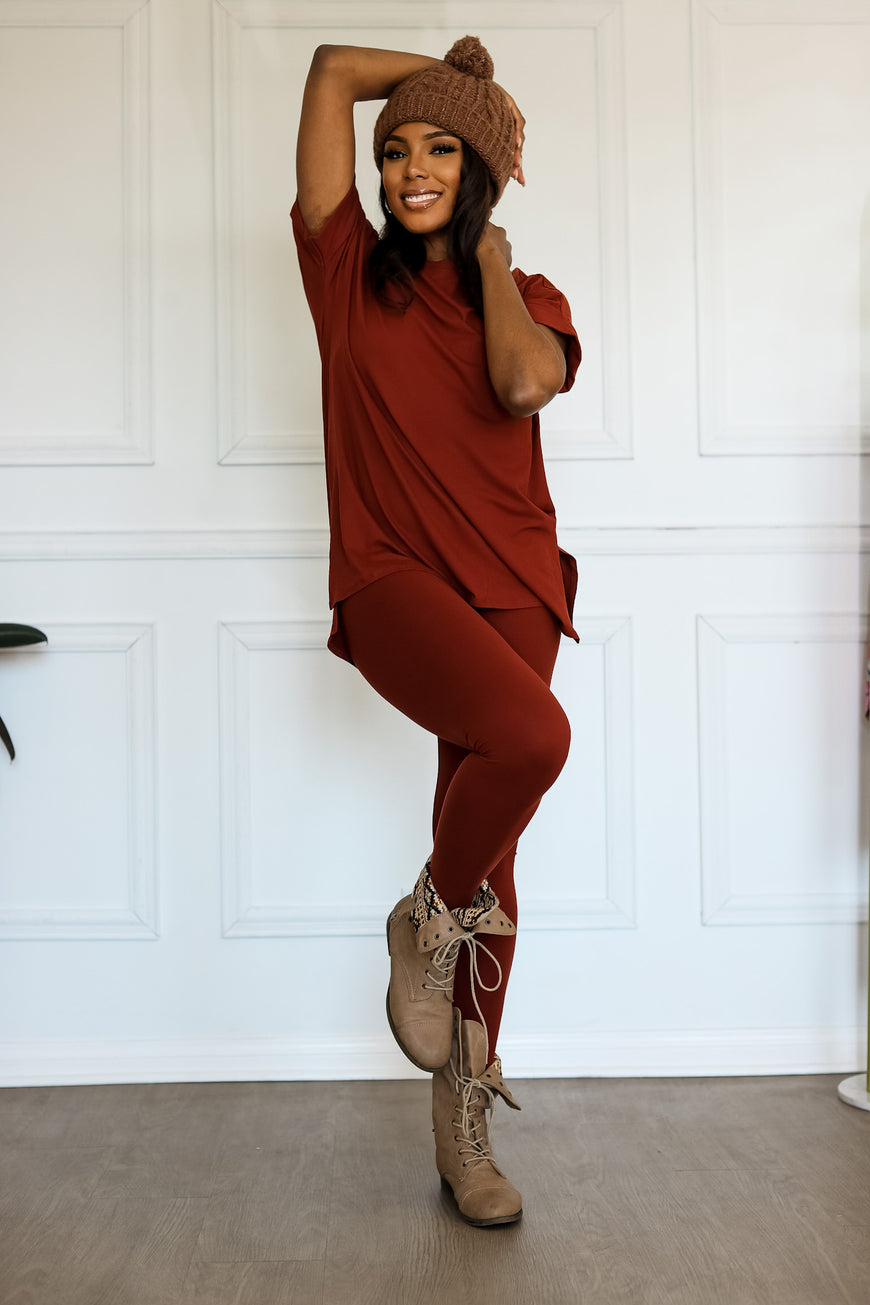 Soft Ladies Loungewear: Chill Mode Activated in Dark Rust Color