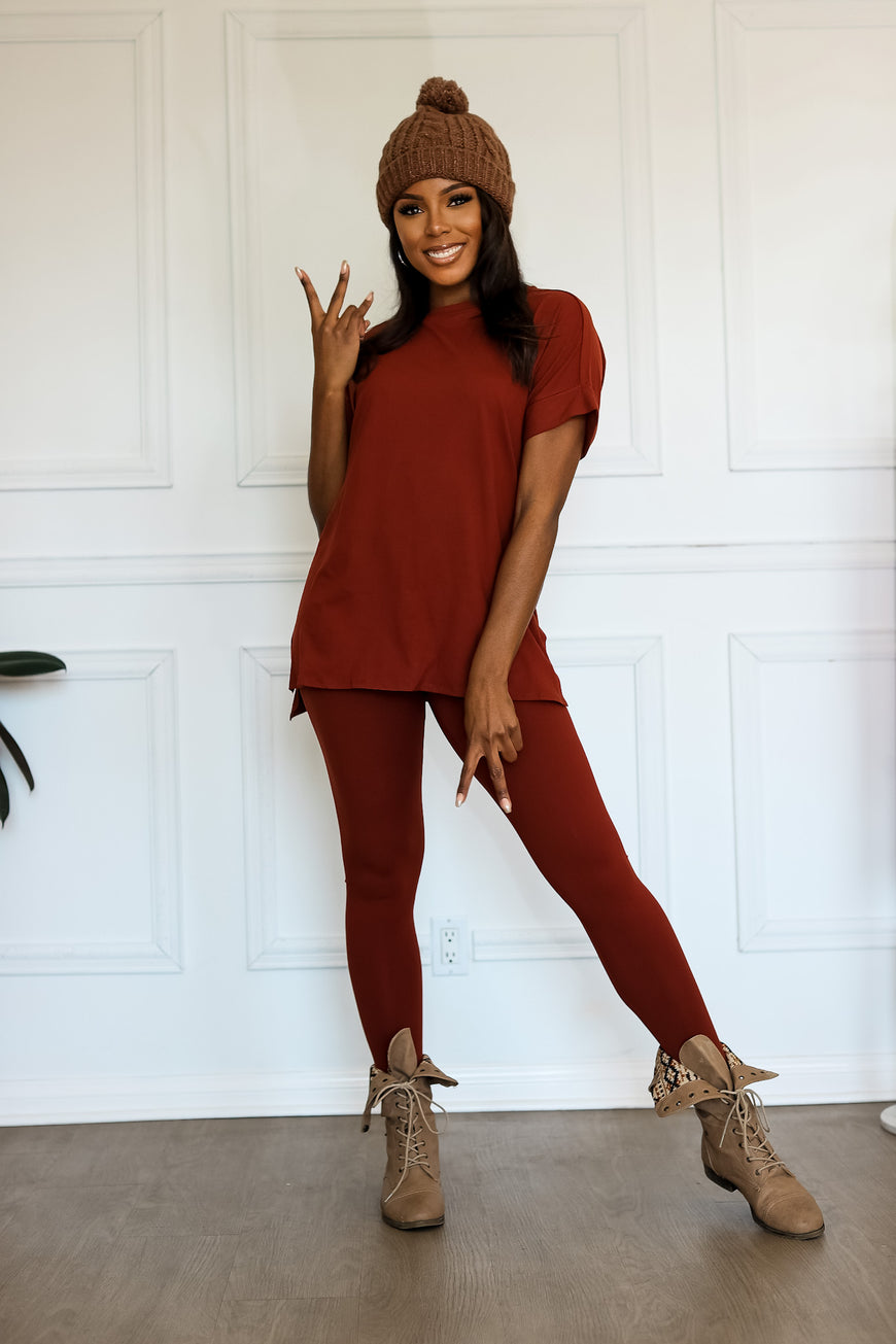 Soft Ladies Loungewear: Chill Mode Activated in Dark Rust Color