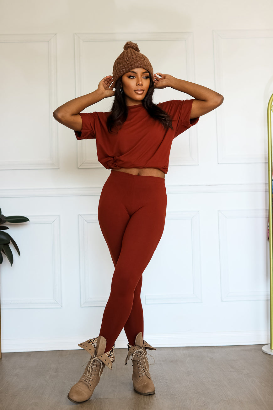 Soft Ladies Loungewear: Chill Mode Activated in Dark Rust Color
