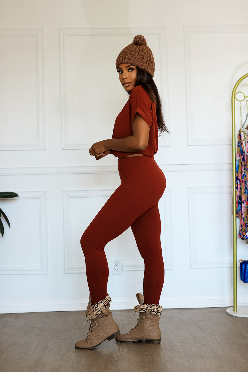 Soft Ladies Loungewear: Chill Mode Activated in Dark Rust Color