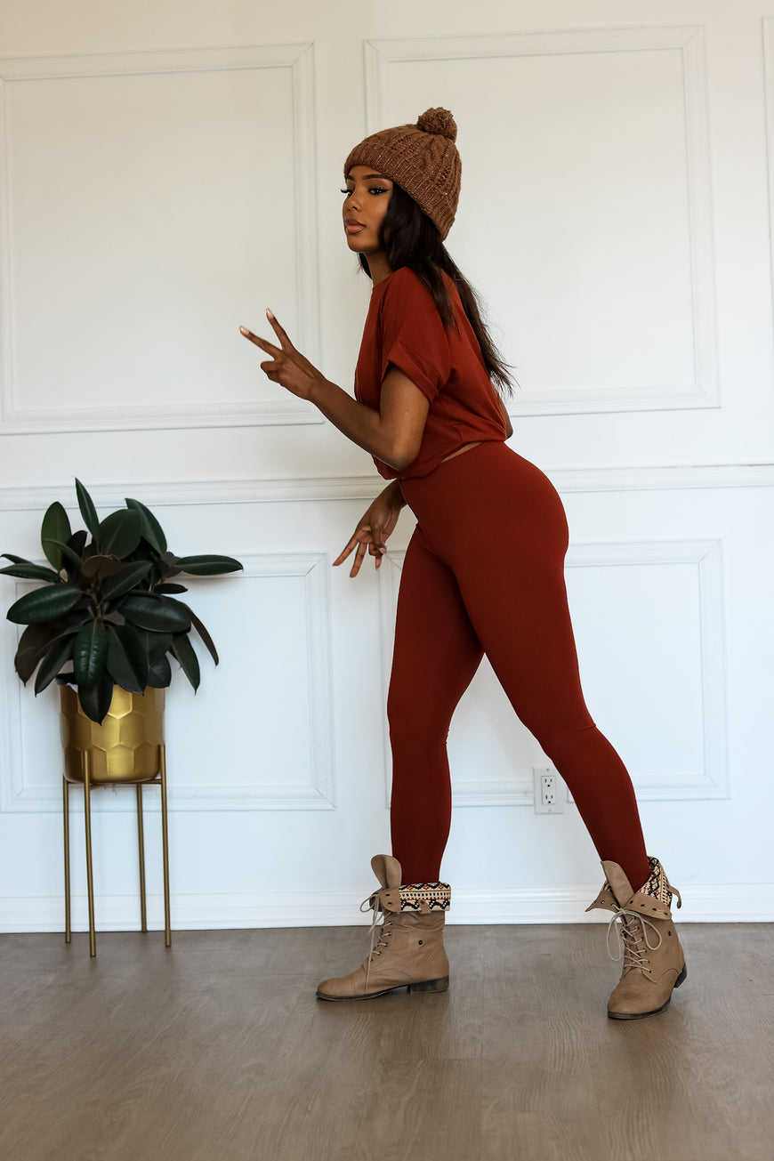 Soft Ladies Loungewear: Chill Mode Activated in Dark Rust Color