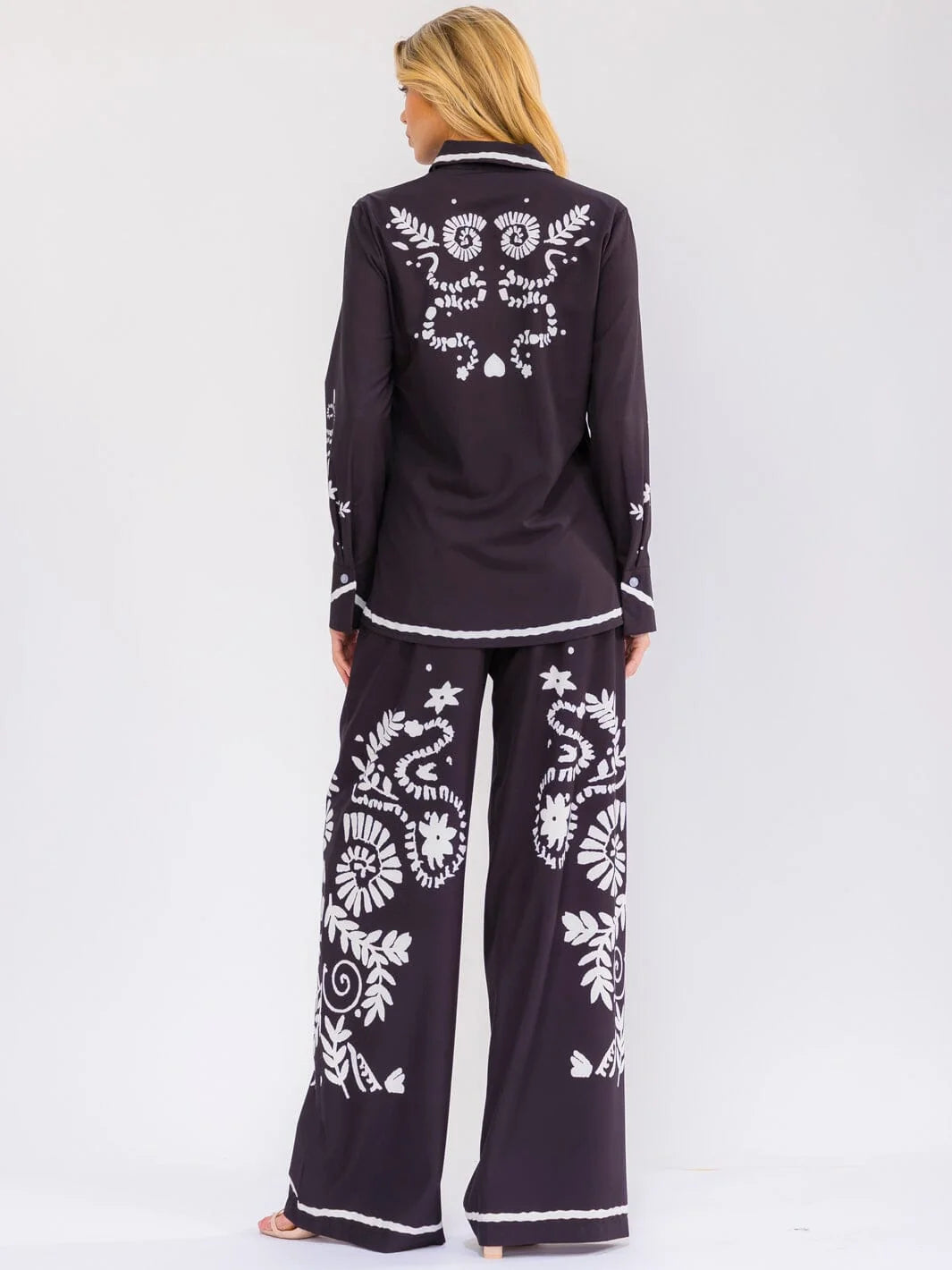 Wide Leg Print Elastic Waist Pant Set : Opposites Attract