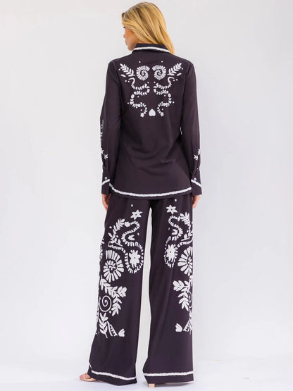 Wide Leg Print Elastic Waist Pant Set : Opposites Attract