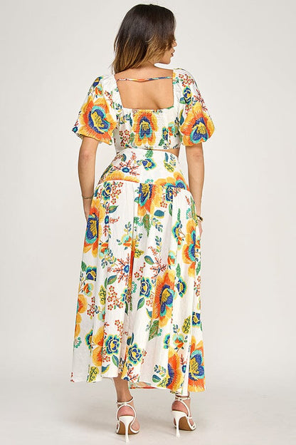 Floral Crop Top & Maxi Skirt Set : Love in Full Bloom