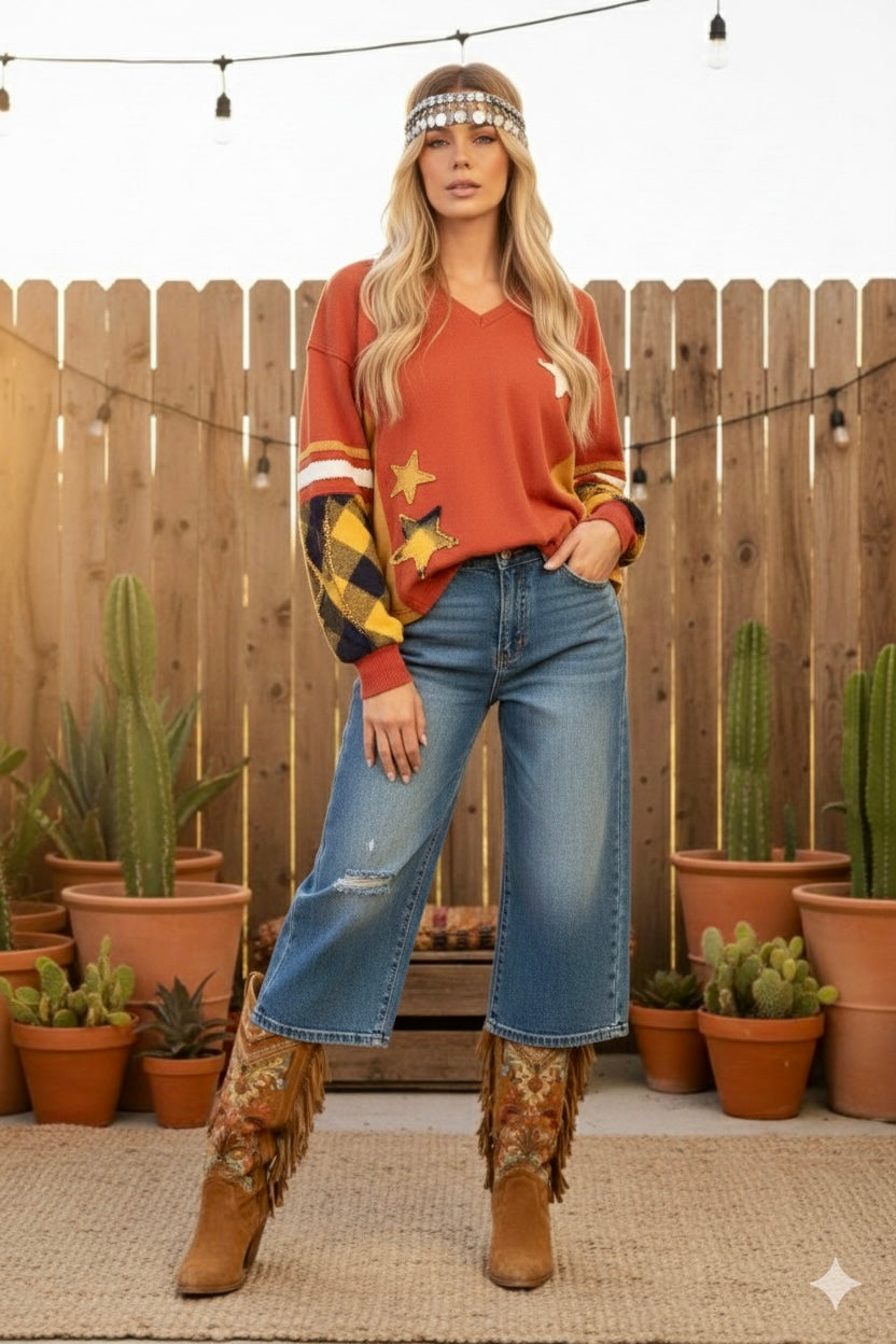 Plaid About You Mix Color Block Terry Knit Pullover