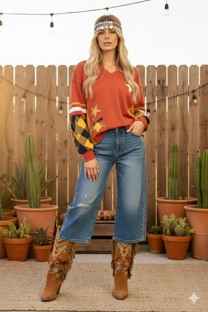 Plaid About You Mix Color Block Terry Knit Pullover