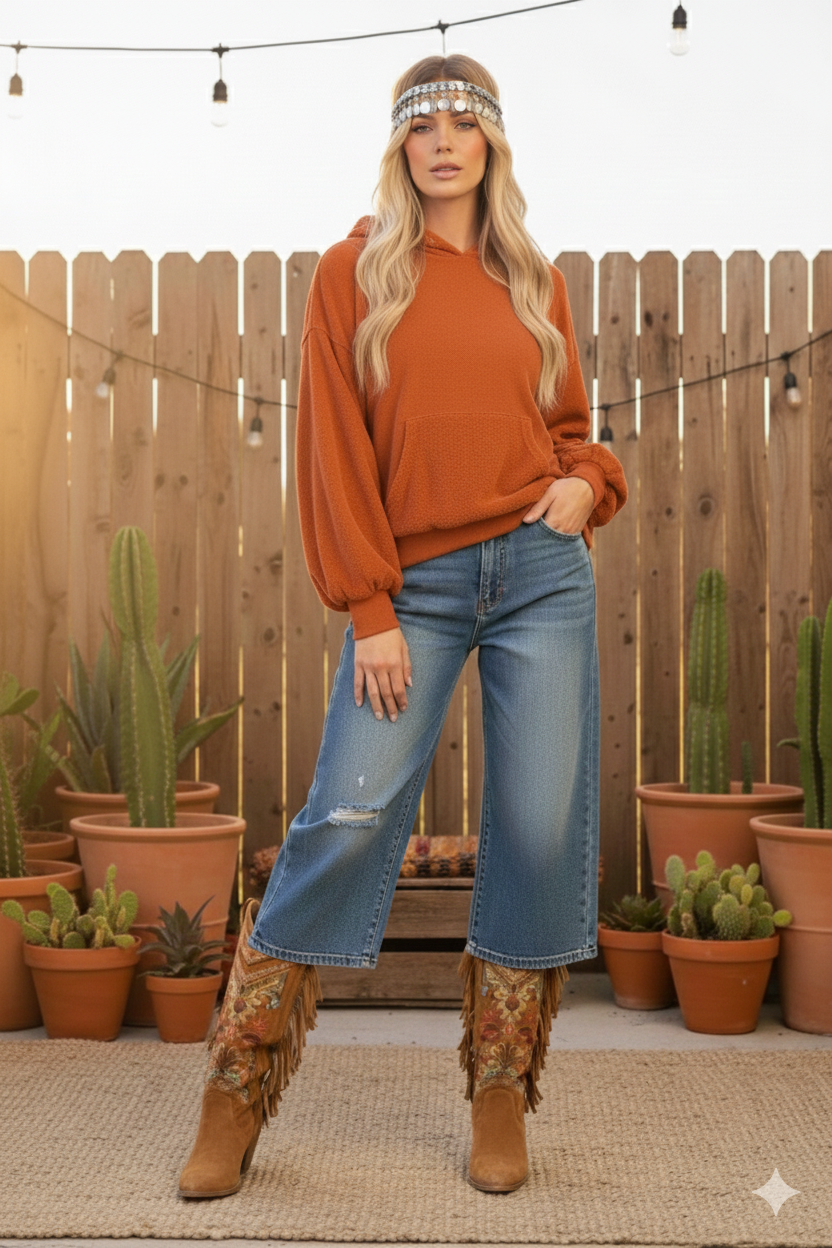 Oh La La French Terry Crop Hoodie In Almond