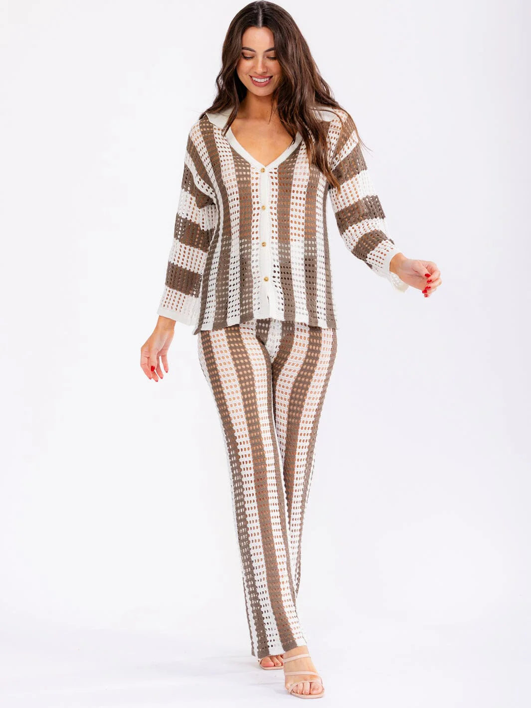 Mocha Colorblock Knit Top & Pants Set: Moments Like this