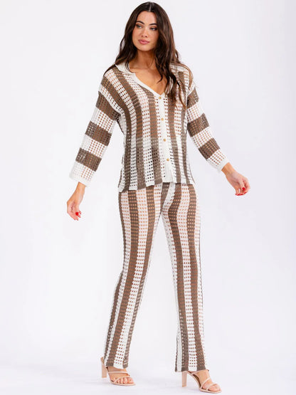 Mocha Colorblock Knit Top & Pants Set: Moments Like this