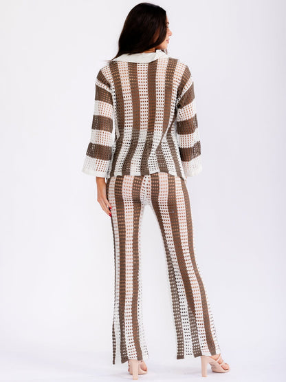 Mocha Colorblock Knit Top & Pants Set: Moments Like this