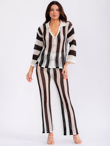 Black Colorblock Knit Top & Pants Set: Moments Like this