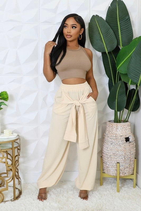 High-Waisted Pants: Twist of Fate Heather Gray Tie Front Stretch Pants