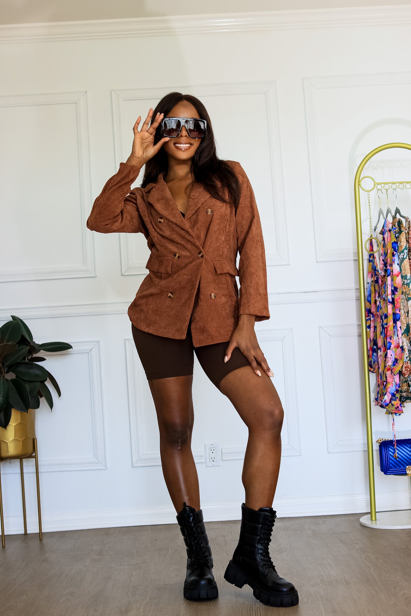 Autumn Muse Long Sleeves Double Breasted Corduroy Blazer