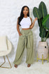 High-Waisted Pants: Twist of Fate Olive Tie Front Stretch Pants