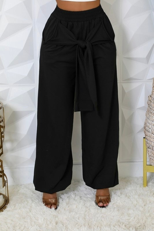 High-Waisted Pants: Twist of Fate Black Tie Front Stretch Pants