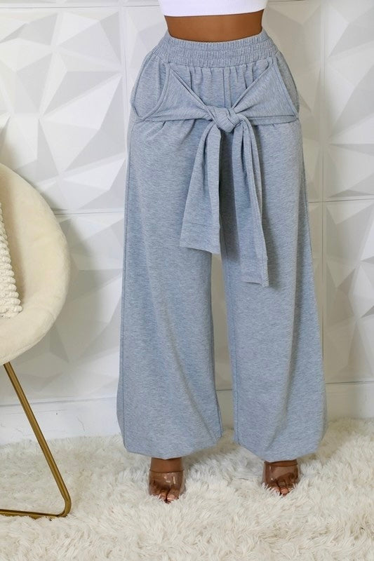 High-Waisted Pants: Twist of Fate Heather Gray Tie Front Stretch Pants