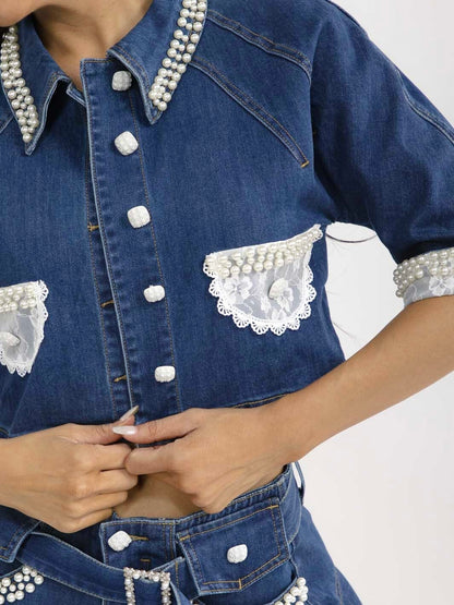 Pearl Denim Skirt Set: Almost Famous