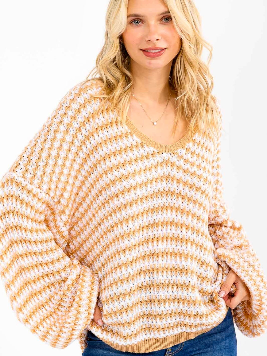 Balloon Long Sleeves Stripe Sweater: Sweet Like Honey