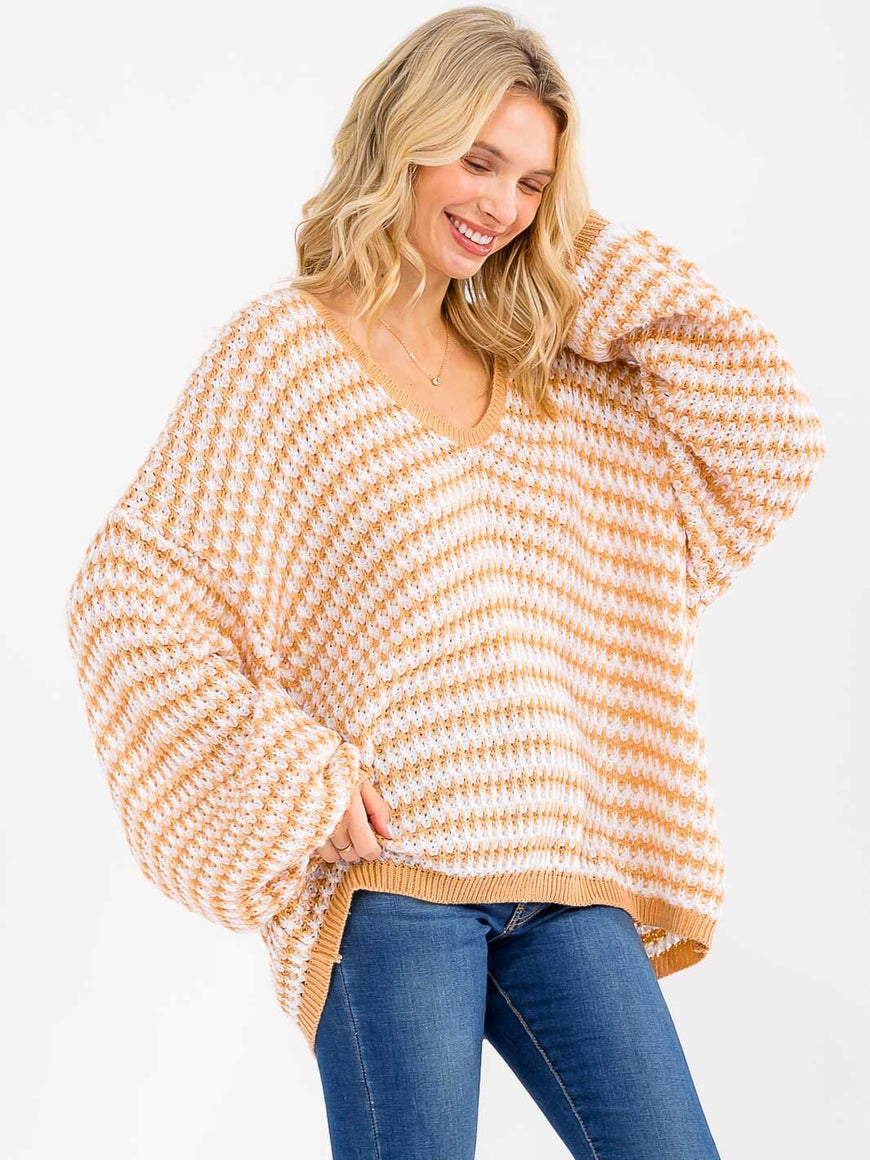 Balloon Long Sleeves Stripe Sweater: Sweet Like Honey