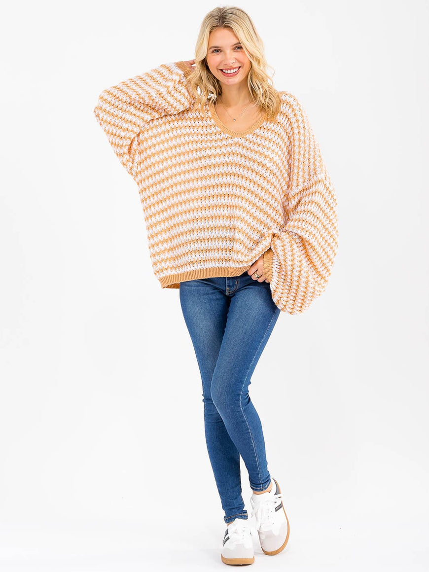 Balloon Long Sleeves Stripe Sweater: Sweet Like Honey
