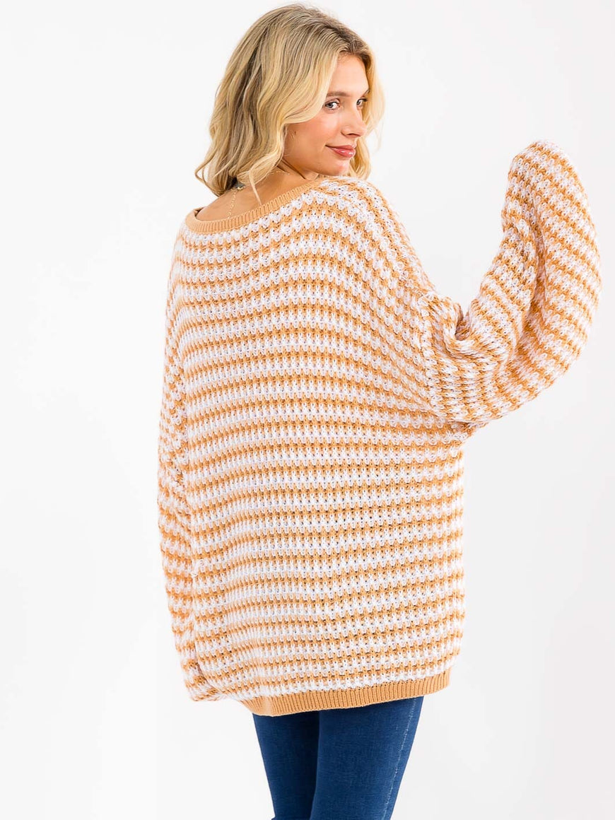 Balloon Long Sleeves Stripe Sweater: Sweet Like Honey