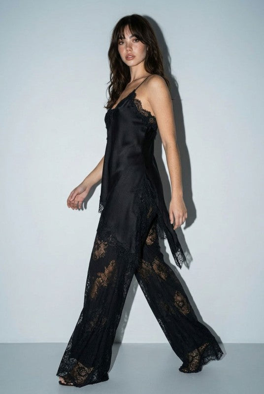 Satin Cami & Lace Pants Set : After Midnight Lace Affair