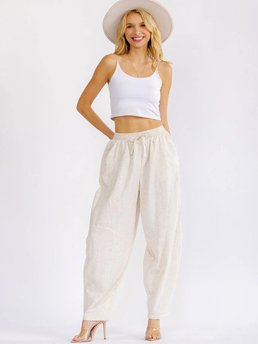 Elastic Waist Front Pockets Linen Pants: Easy Like Sunday Morning