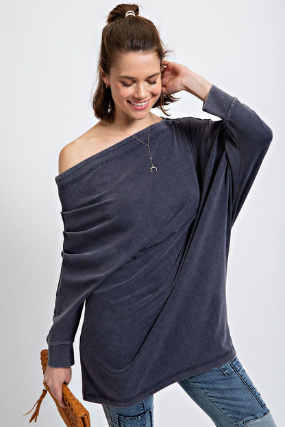 Asymmetric Oversized Off-Shoulder Tunic: Cutting Corners in Dark Navy