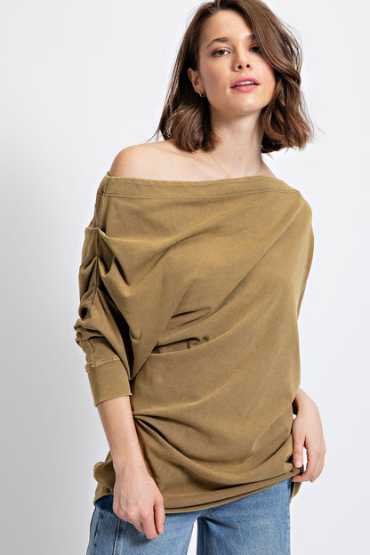Asymmetric Oversized Off-Shoulder Tunic: Cutting Corners in Soft Olive