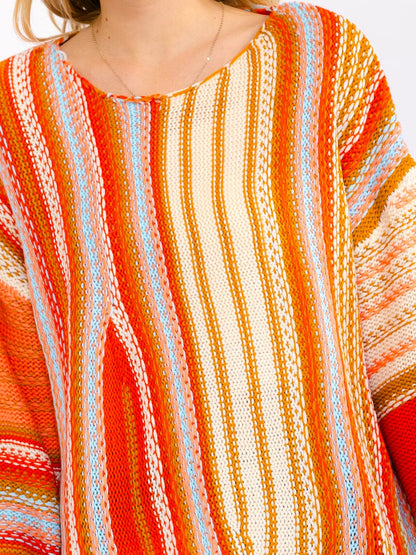 Colorblock Long Sleeve Stripe Sweater: Orange Crush