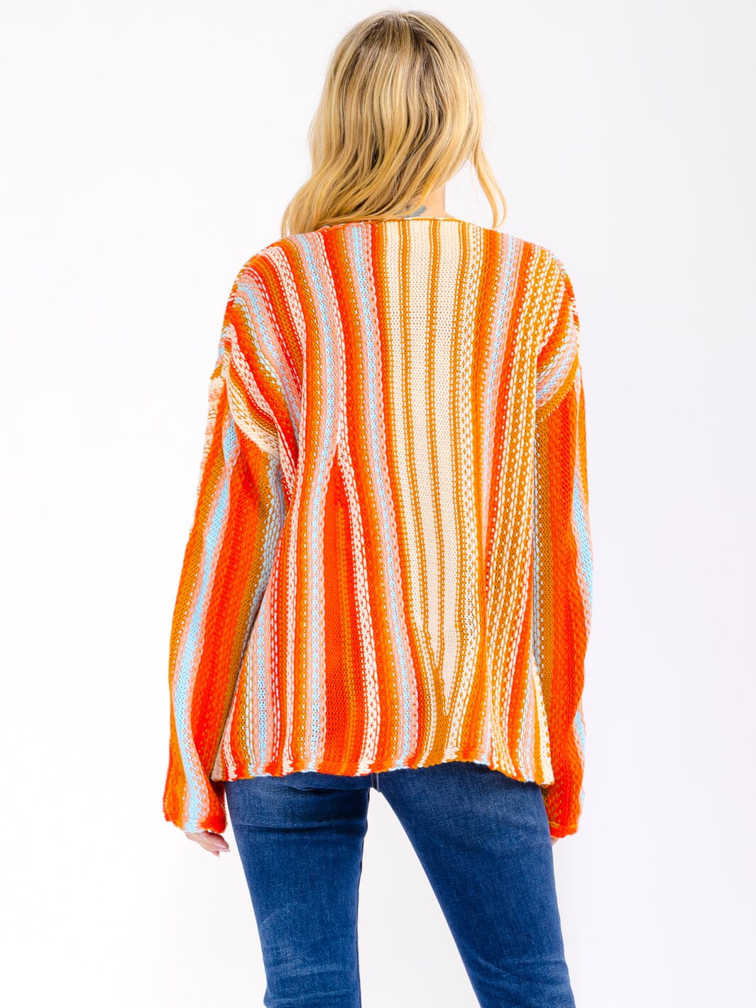 Colorblock Long Sleeve Stripe Sweater: Orange Crush