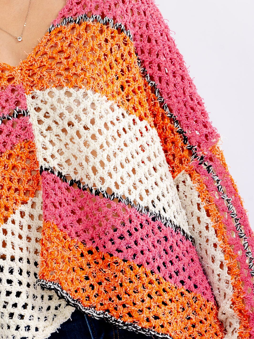 Long Sleeve V-Neck Colorblock Knit Sweater: Winsinkal Sorbet Dreams